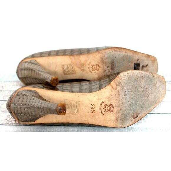 EMPORIO ARMANI PEARL BEIGE CROCO GENUINE LEATHER HIGH HEEL PUMP SHOES 38.5 8.5 - Picture 8 of 10